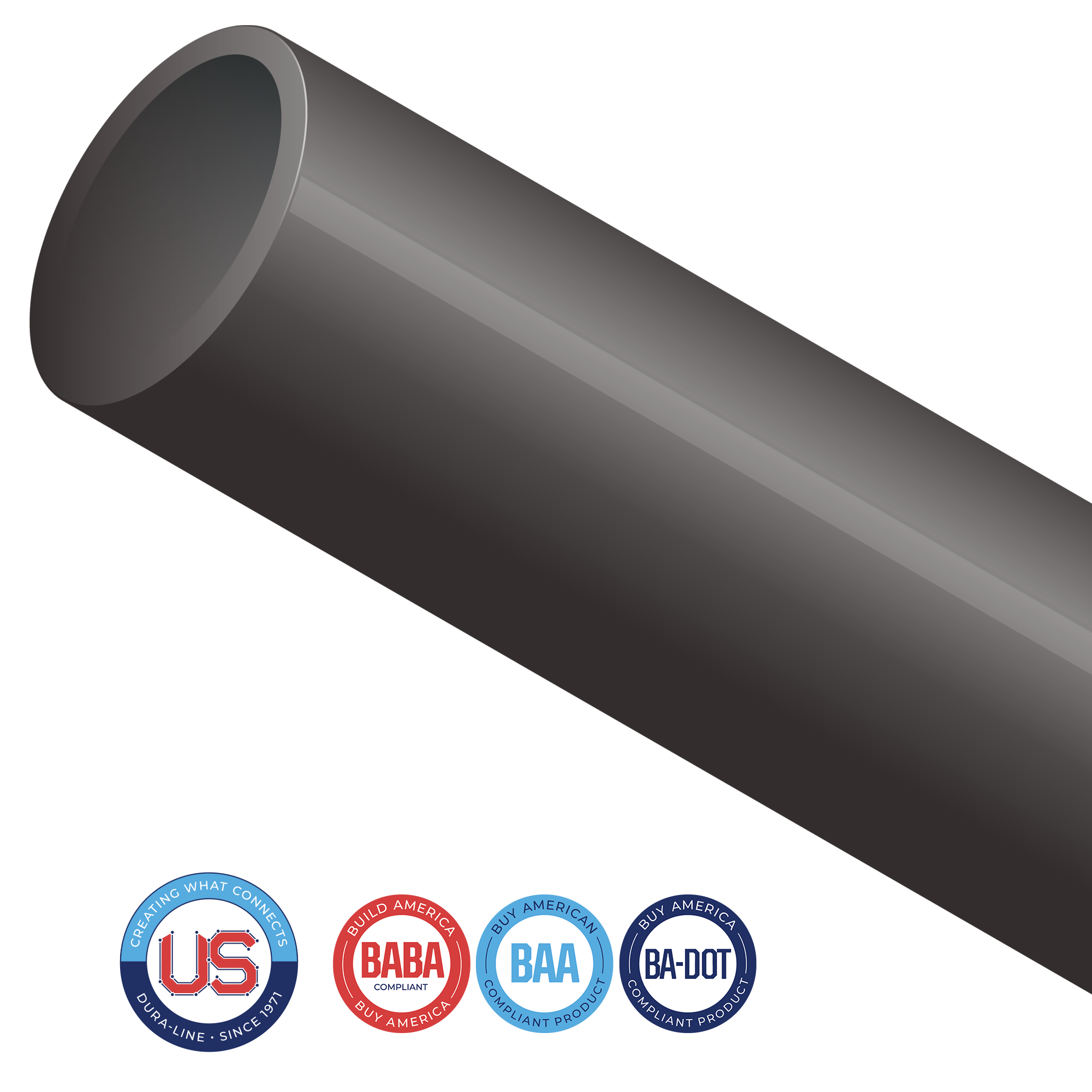 Meets or exceeds the HDPE resin requirements per ASTM D-3350 UV Black (minimum carbon black loading of 2%), Sequential footage markings, permanent ink jet or indent print, tested and listed by Intertek Laboratories (ETL) to assure compliance with UL 651A, certified by Dura-Line to comply with all UL 651A property and testing requirements. 